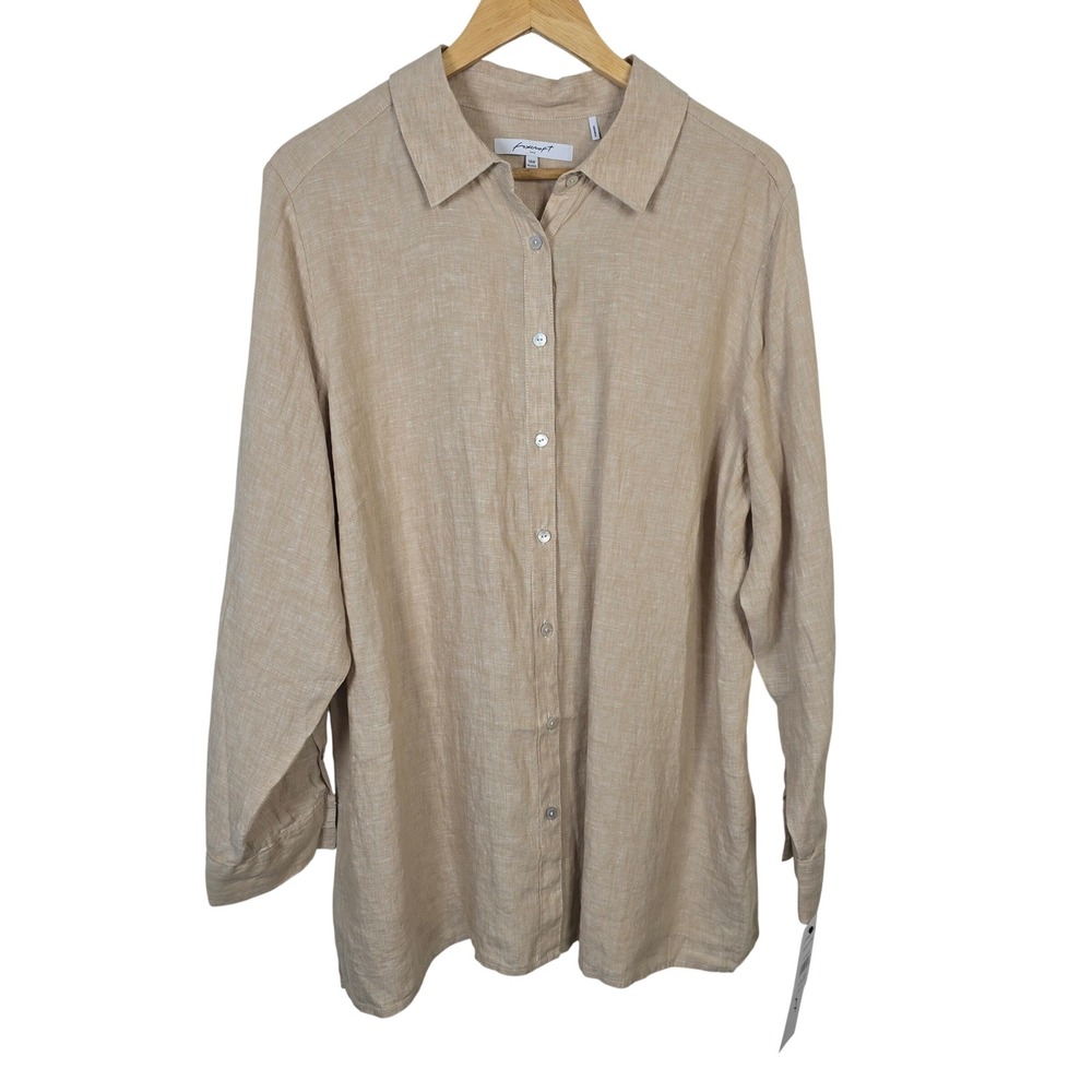 Foxcroft NYC Journey LS Linen Shirt 18W Driftwood Beige Button Down NWT